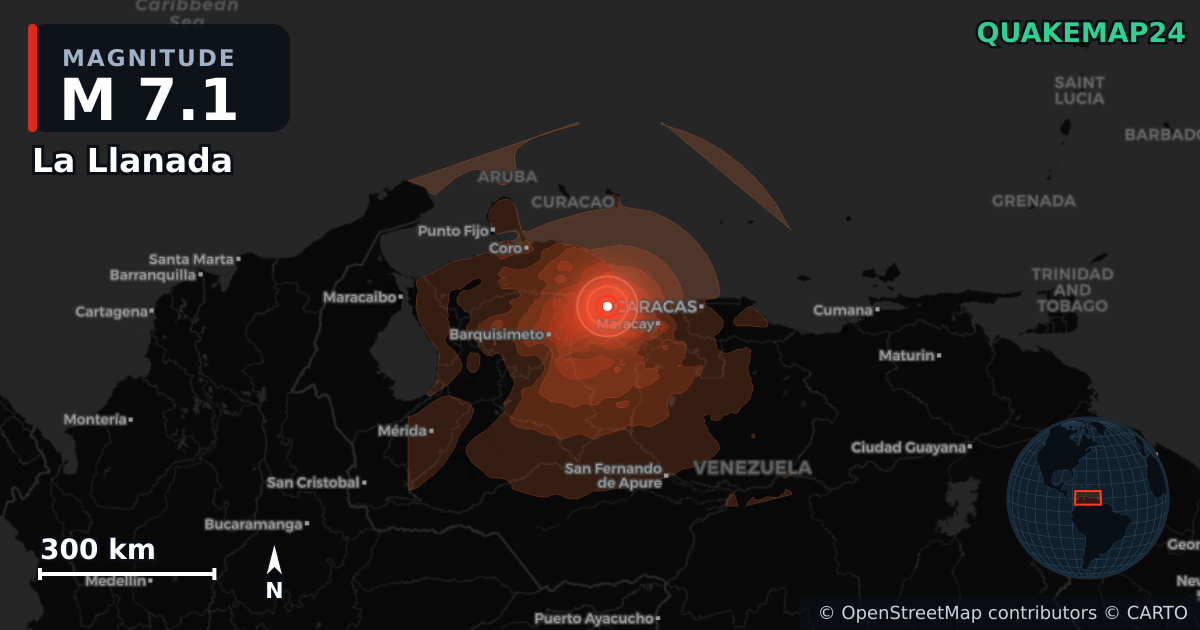 M7.1 earthquake near La Llanada on Jun 24, 2026 — map of epicenter and shaking intensity | QuakeMap24