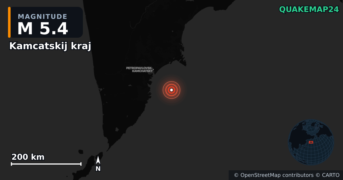M5.4 earthquake near Kamcatskij kraj on Sep 17, 2025 — map of epicenter and shaking intensity | QuakeMap24