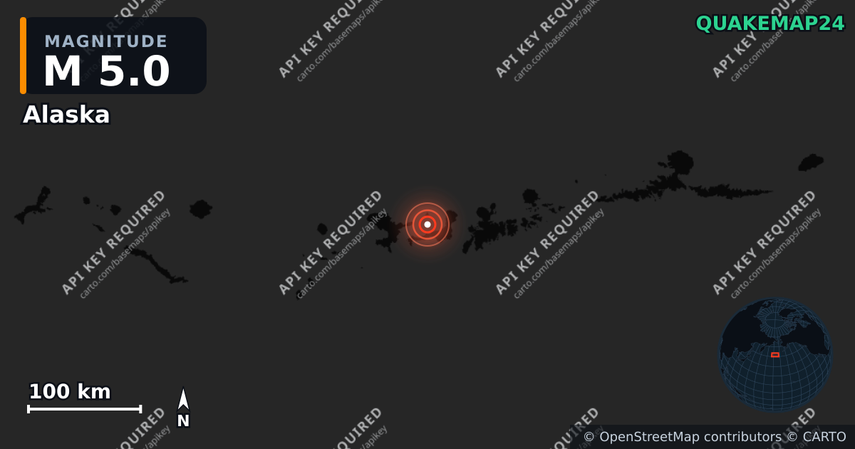 M5.0 earthquake near Alaska on Jun 3, 2025 — map of epicenter and shaking intensity | QuakeMap24