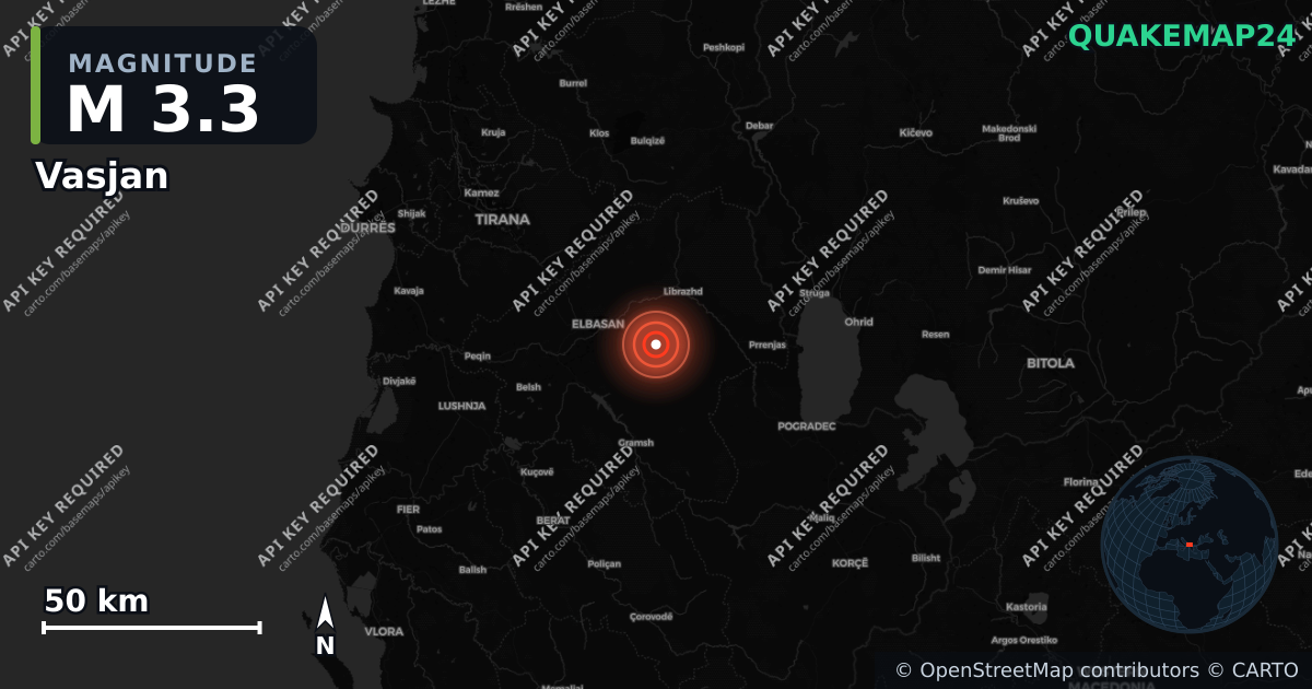 M3.3 earthquake near Vasjan on Jun 12, 2026 — map of epicenter and shaking intensity | QuakeMap24