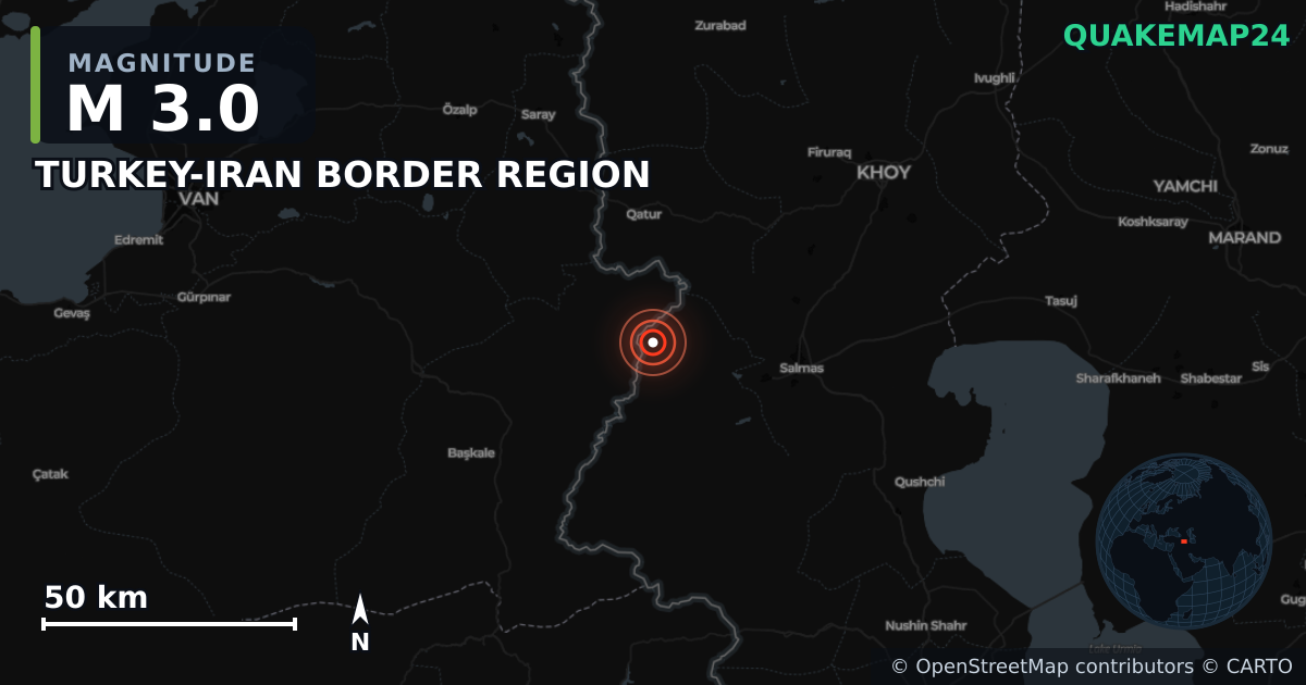 Erdbeben M3,0 bei dhstan shnatal, West Azerbaijan Province (Iran) · 2026-10-27 — Karte der Lage des Epizentrums