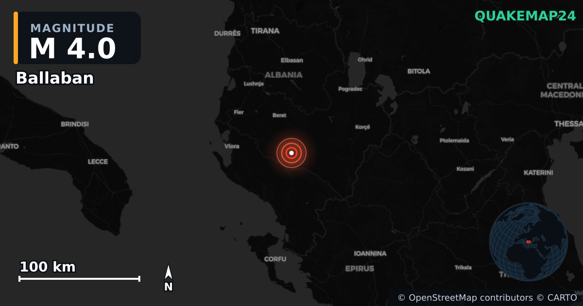 M4.0 earthquake near Ballaban on Oct 19, 2025 — map of epicenter and shaking intensity | QuakeMap24