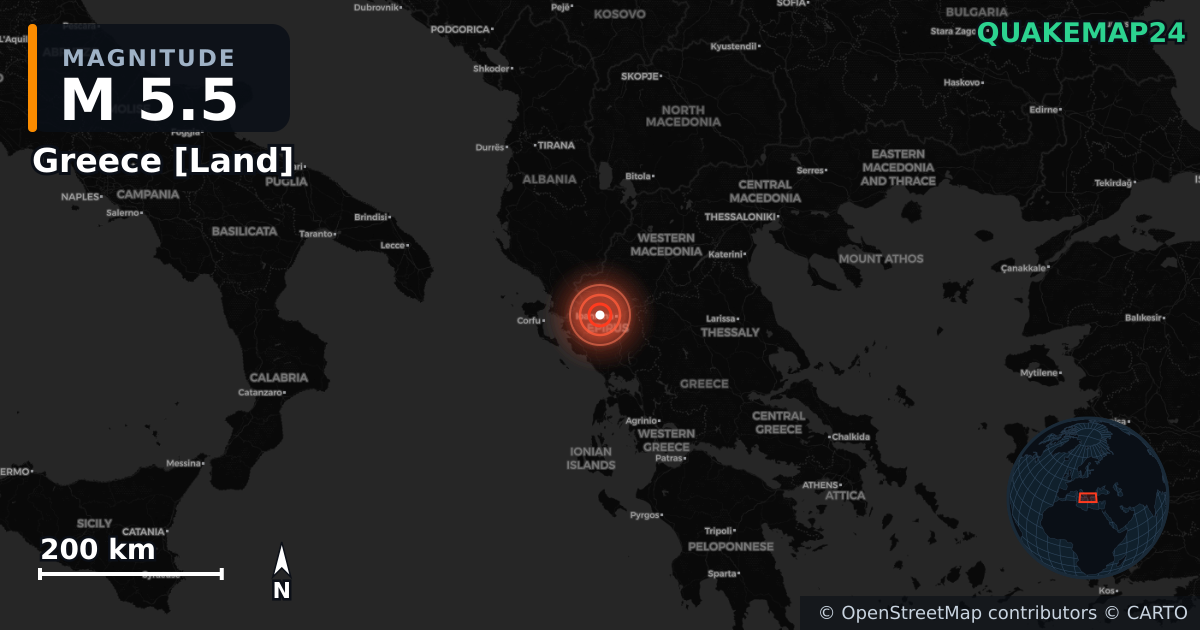 Erdbeben M5,5 bei Greece [Land] · 2026-03-08 — Karte der Lage des Epizentrums