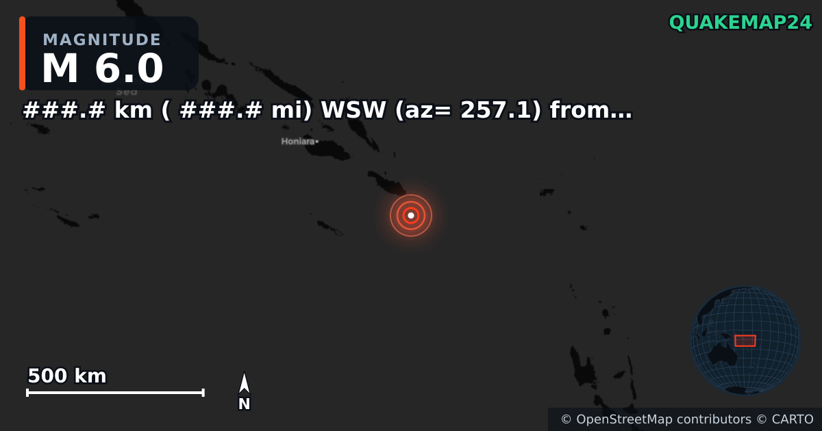 M6.0 earthquake near ###.# km ( ###.# mi) WSW (az= 257.1) from Quartzsite, AZ on Feb 21, 2026 — map of epicenter and shaking intensity | QuakeMap24
