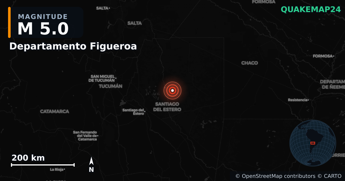M5.0 earthquake near Departamento Figueroa on Jul 9, 2025 — map of epicenter and shaking intensity | QuakeMap24