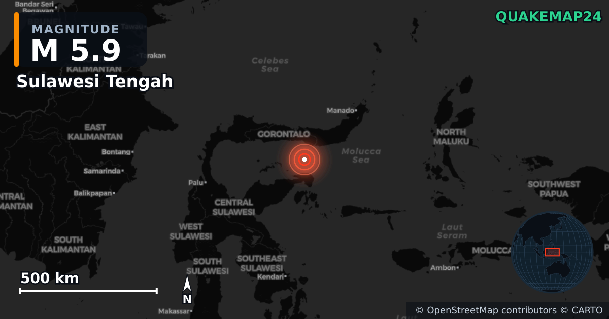 Erdbeben M5,9 bei SULAWESI, INDONESIA (Indonesien) · 2025-11-04 — Karte der Lage des Epizentrums