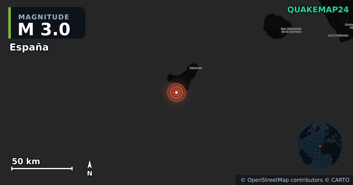 M3.0 earthquake near España on Feb 18, 2026 — map of epicenter and shaking intensity | QuakeMap24