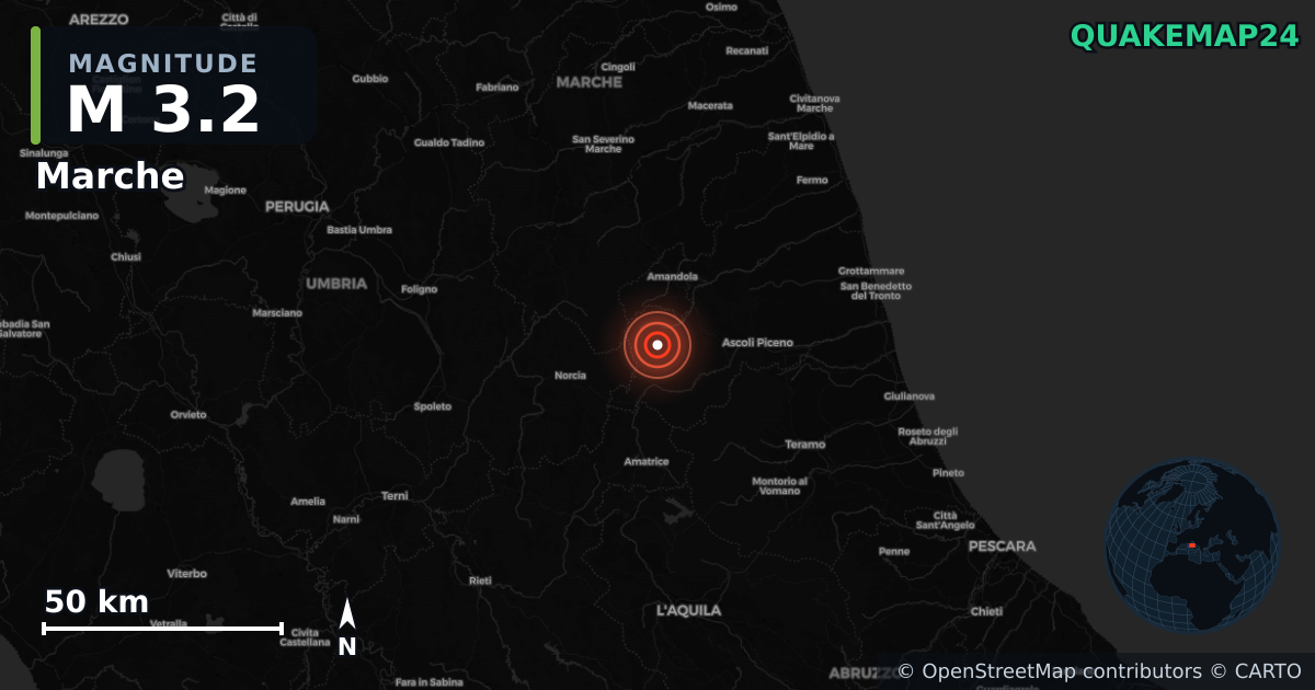 M3.2 earthquake near Marche on Aug 18, 2025 — map of epicenter and shaking intensity | QuakeMap24