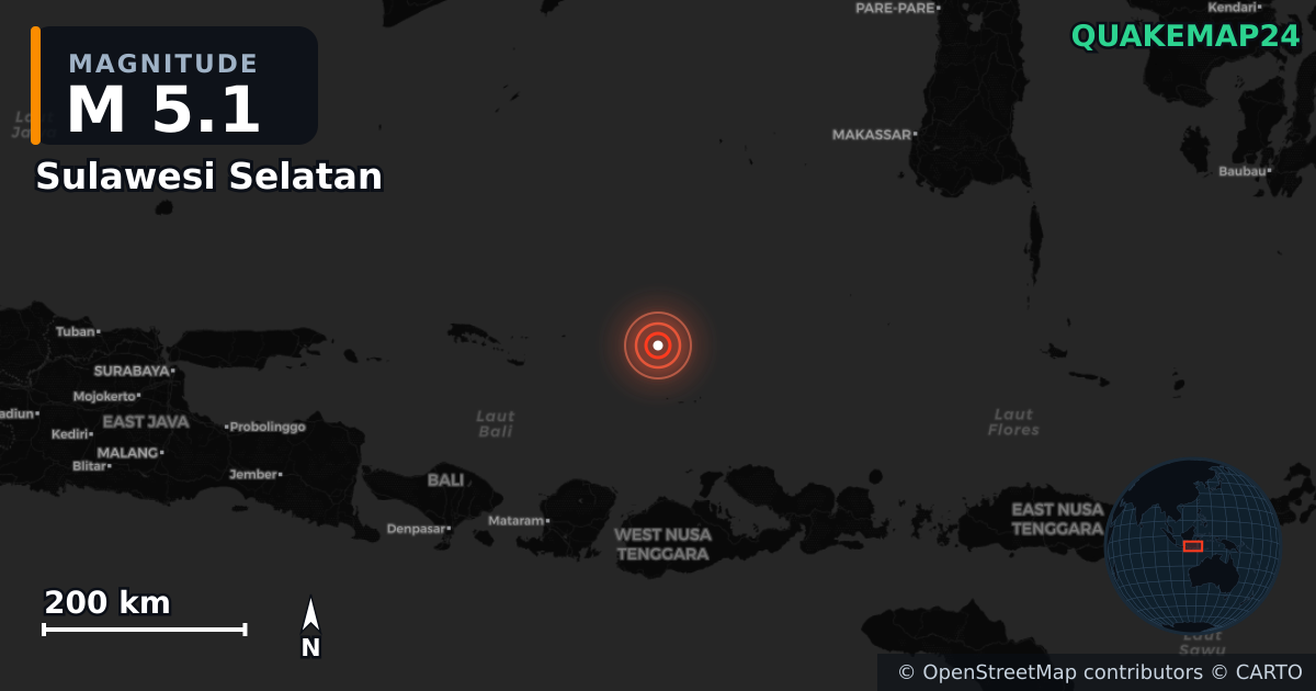 Erdbeben M5,1 bei Sulawesi Selatan (Indonesien) — Karte der Lage des Epizentrums