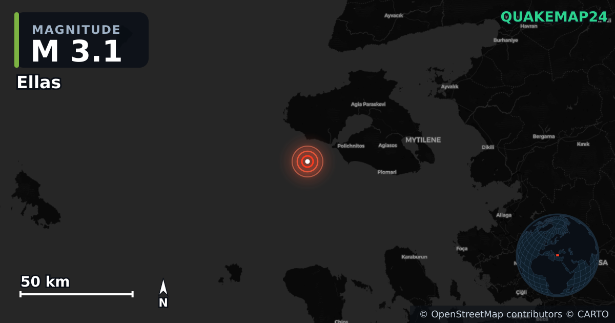 M3.1 earthquake near Ellas on Jan 18, 2026 — map of epicenter and shaking intensity | QuakeMap24