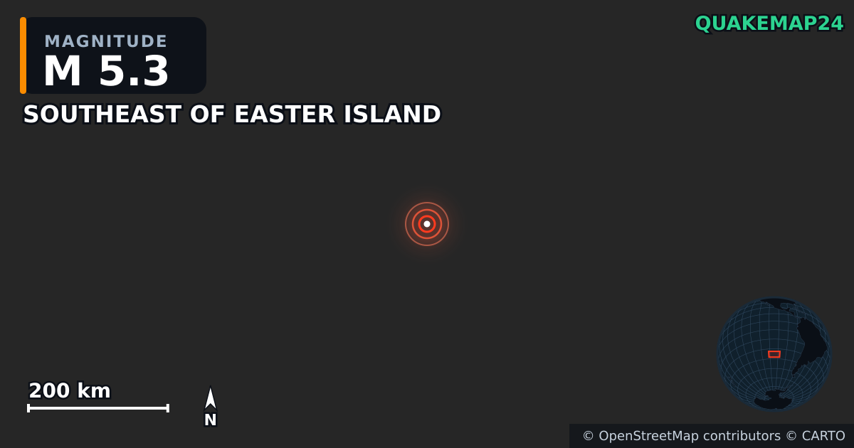 Erdbeben M5,3 bei SOUTHEAST OF EASTER ISLAND — Karte der Lage des Epizentrums