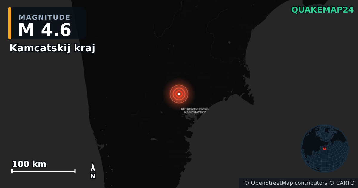 M4.6 earthquake near Kamcatskij kraj on Jul 31, 2025 — map of epicenter and shaking intensity | QuakeMap24