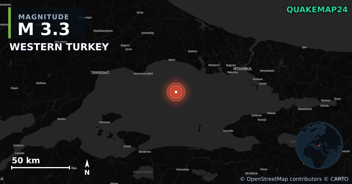 M3.3 earthquake near WESTERN TURKEY on Jun 4, 2025 — map of epicenter and shaking intensity | QuakeMap24