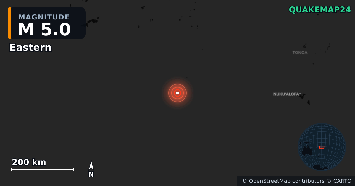 M5.0 earthquake near Eastern on Jul 17, 2025 — map of epicenter and shaking intensity | QuakeMap24