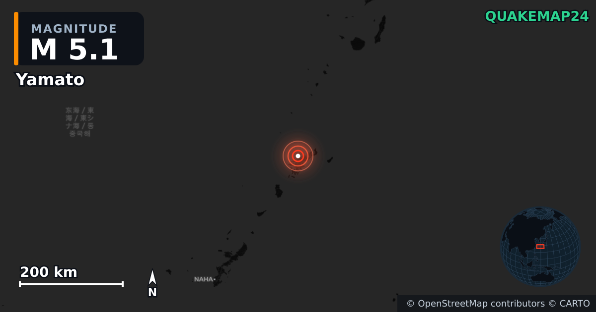 Sismo de M5,1 perto de Yamato, Kagoshima Prefecture (Japão) · 2026-09-20 — Mapa da localização do epicentro