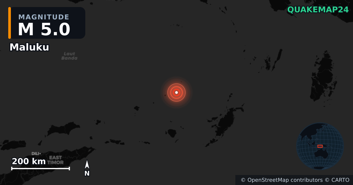 M5.0 earthquake near Maluku on Jul 17, 2025 — map of epicenter and shaking intensity | QuakeMap24
