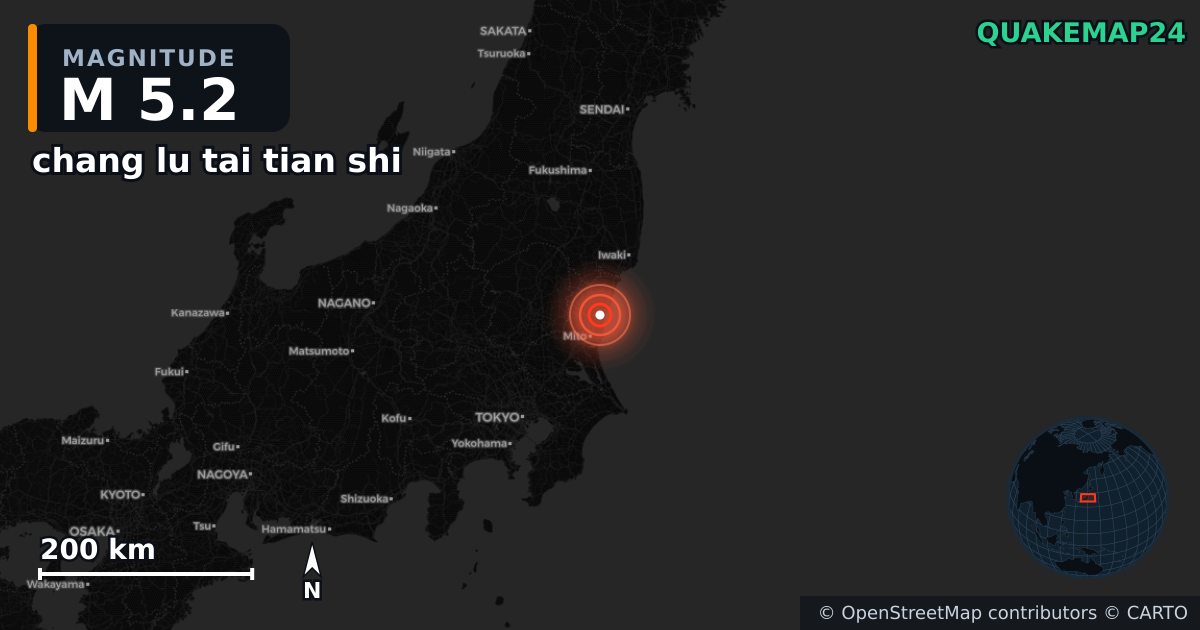M5.2 earthquake near chang lu tai tian shi on Jul 15, 2025 — map of epicenter and shaking intensity | QuakeMap24