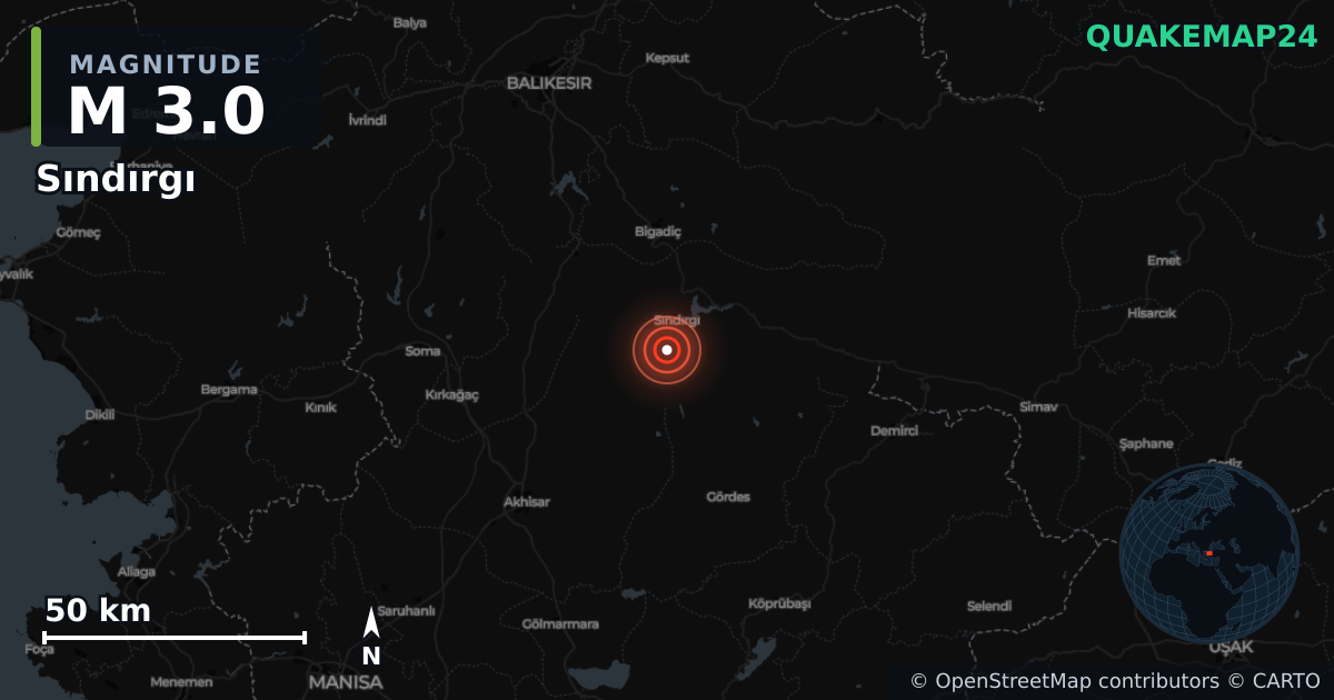 Terremoto de M3,0 cerca de WESTERN TURKEY (Turquía) · 2025-12-18 — Mapa de la ubicación del epicentro