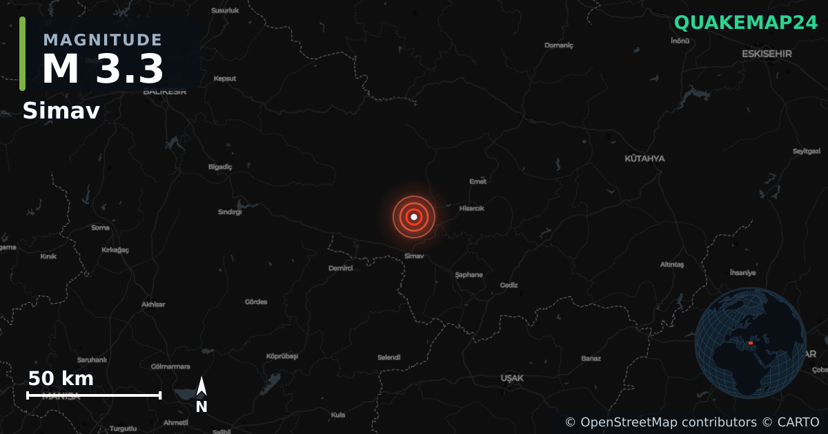Terremoto de M3,3 cerca de WESTERN TURKEY (Turquía) · 2026-01-01 — Mapa de la ubicación del epicentro