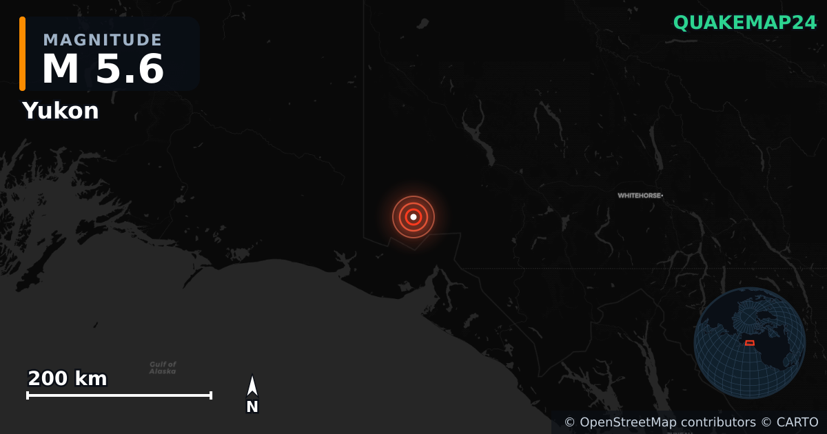 M5.6 earthquake near Yukon on Jan 1, 2026 — map of epicenter and shaking intensity | QuakeMap24