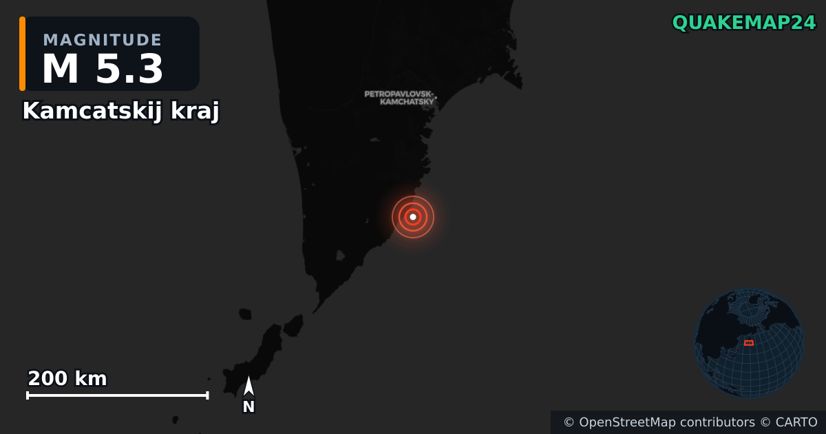 M5.3 earthquake near Kamcatskij kraj on Nov 3, 2025 — map of epicenter and shaking intensity | QuakeMap24