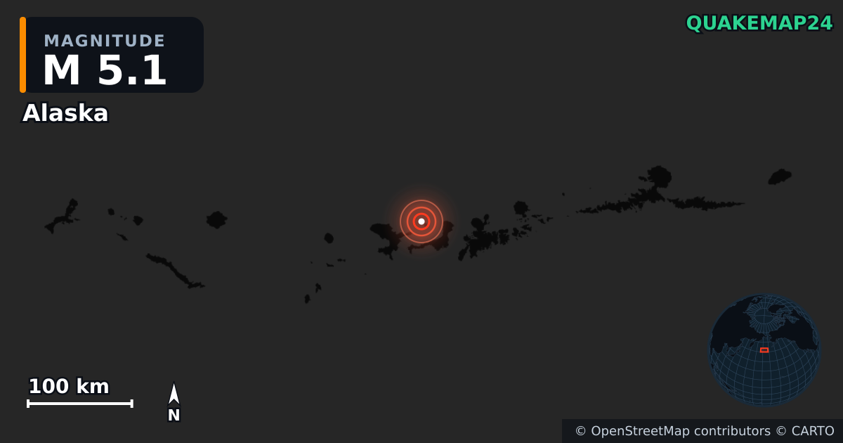 M5.1 earthquake near Alaska on Aug 5, 2025 — map of epicenter and shaking intensity | QuakeMap24