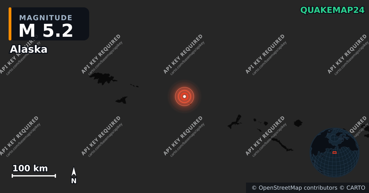 M5.2 earthquake near Alaska on Jun 29, 2025 — map of epicenter and shaking intensity | QuakeMap24