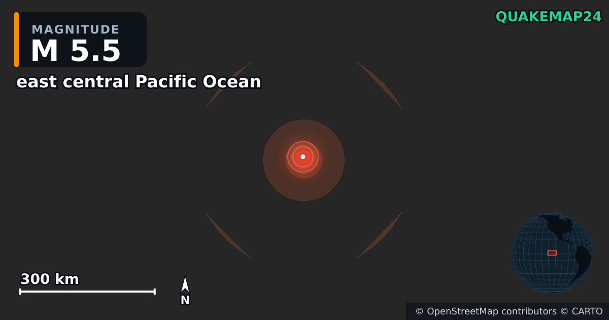 Erdbeben M5,5 bei east central Pacific Ocean — Karte der Lage des Epizentrums