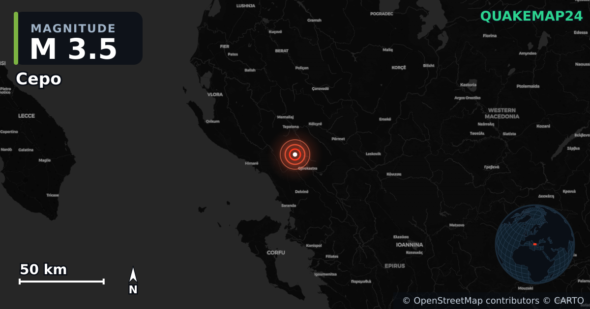 M3.5 earthquake near Cepo on Feb 11, 2026 — map of epicenter and shaking intensity | QuakeMap24
