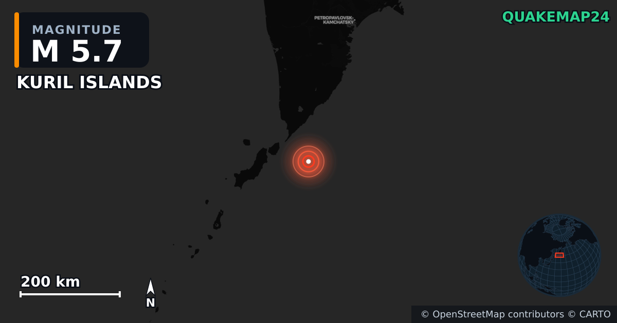 M5.7 earthquake near KURIL ISLANDS on Oct 28, 2025 — map of epicenter and shaking intensity | QuakeMap24