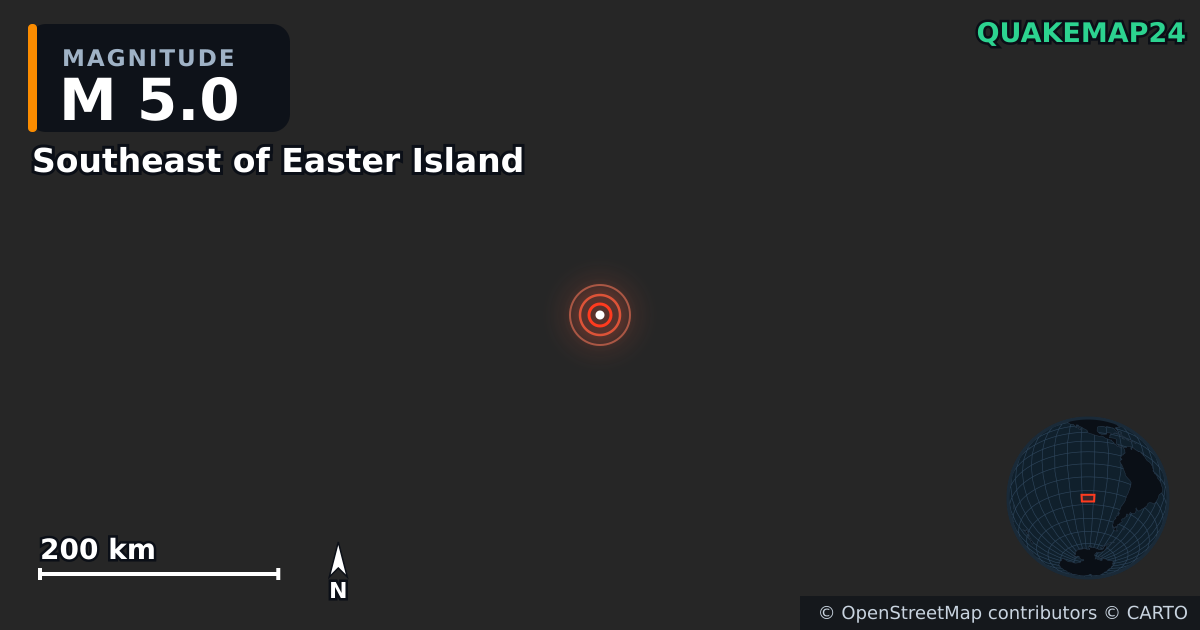 Erdbeben M5,0 bei Southeast of Easter Island — Karte der Lage des Epizentrums