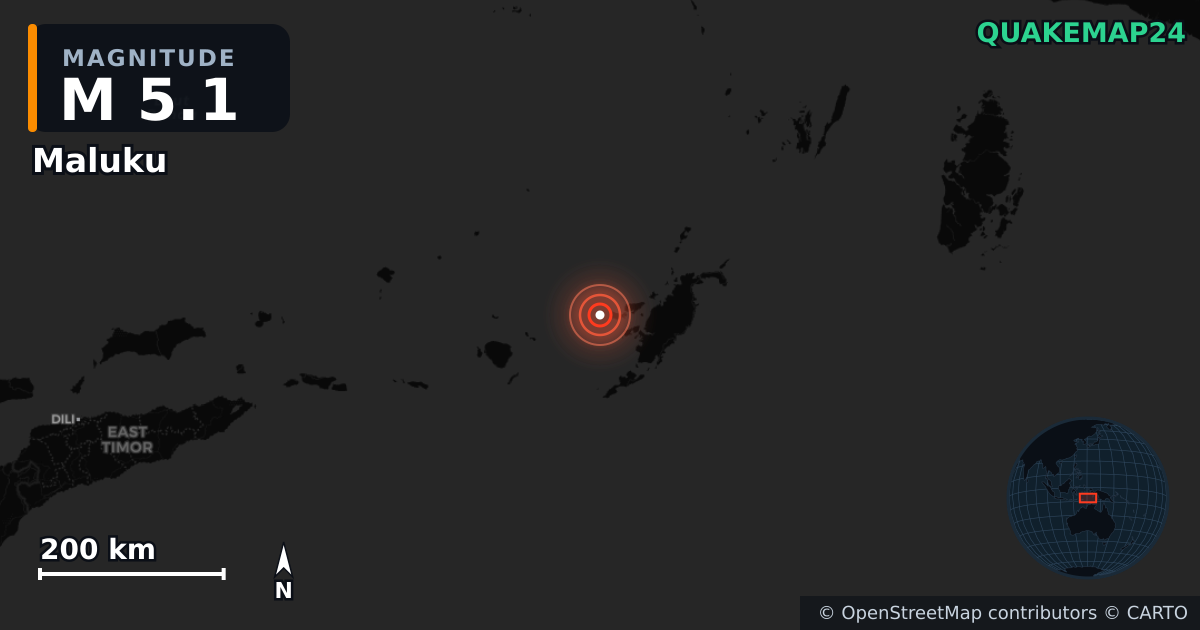 M5.1 earthquake near Maluku on Oct 19, 2025 — map of epicenter and shaking intensity | QuakeMap24