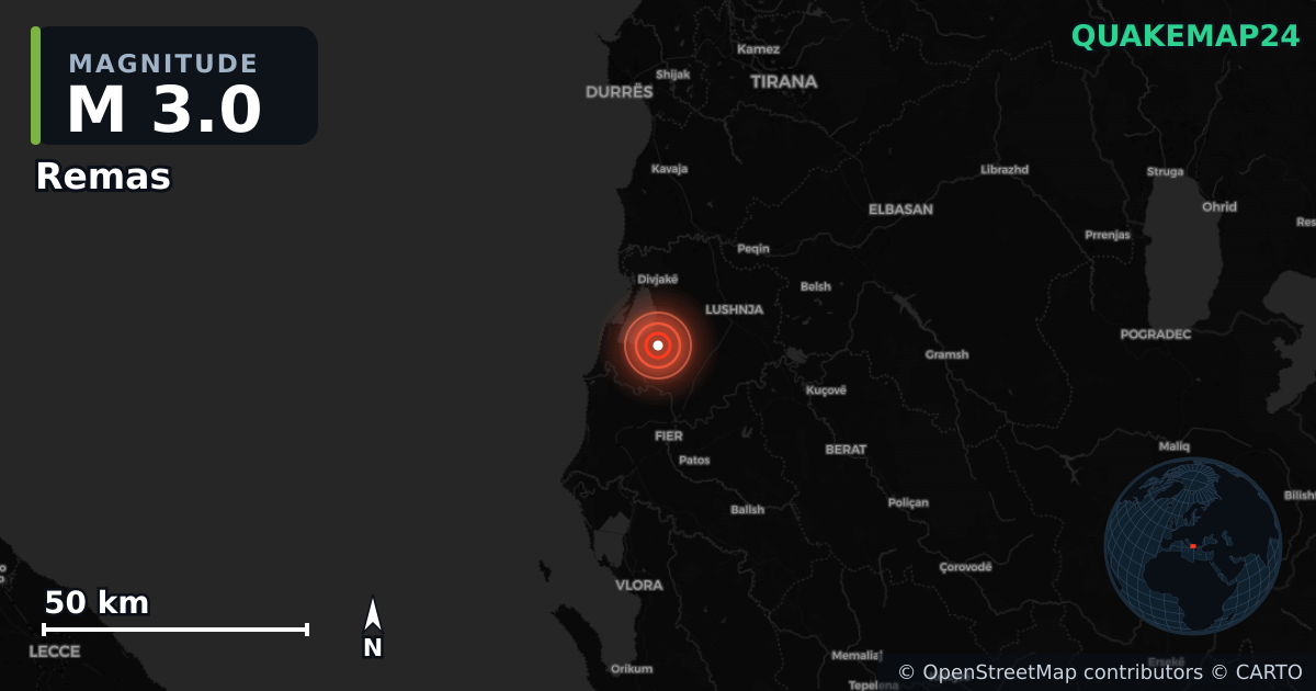 M3.0 earthquake near Remas on Sep 30, 2025 — map of epicenter and shaking intensity | QuakeMap24
