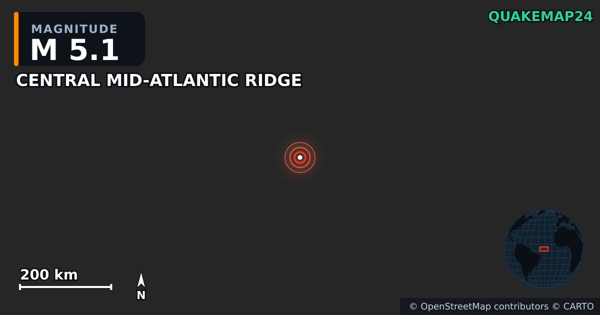 Erdbeben M5,1 bei CENTRAL MID-ATLANTIC RIDGE · 2025-07-08 — Karte der Lage des Epizentrums