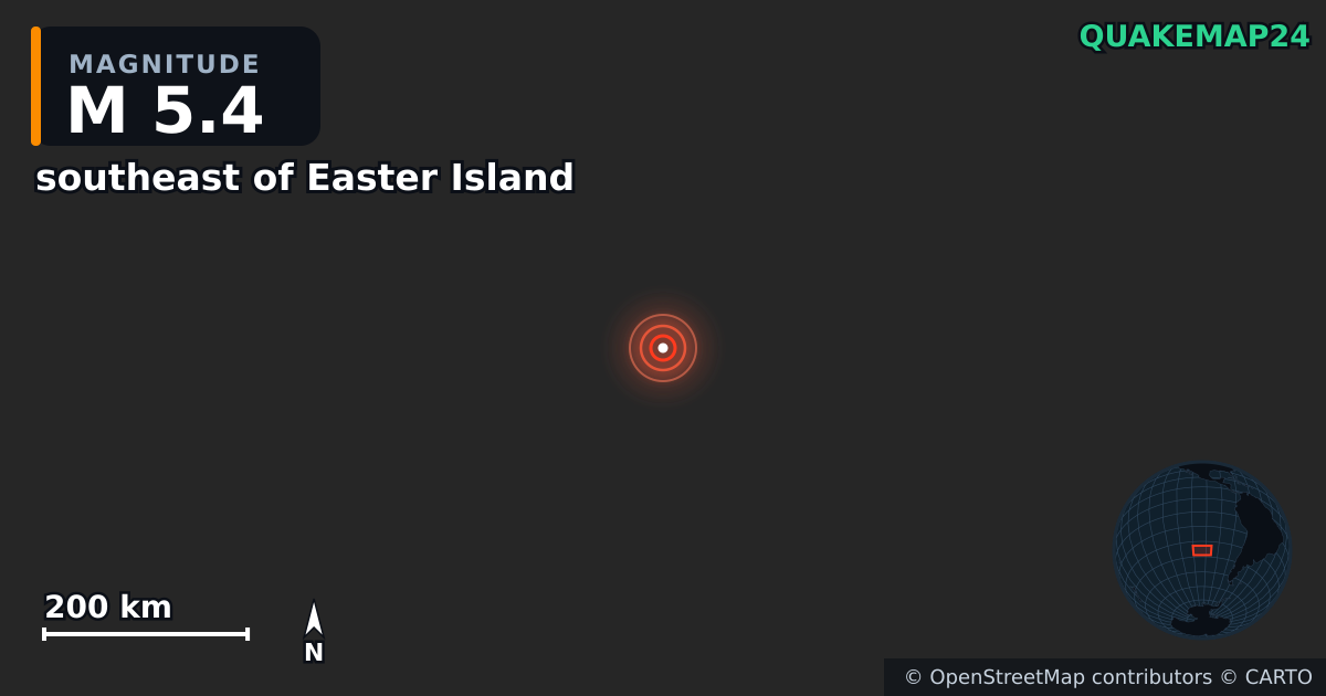 M5.4 Earthquake near southeast of Easter Island · 2025-05-19 — Map showing the location of the epicenter