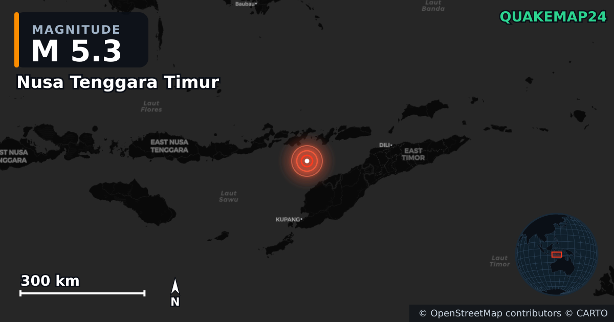 M5.3 earthquake near Nusa Tenggara Timur on Oct 24, 2025 — map of epicenter and shaking intensity | QuakeMap24