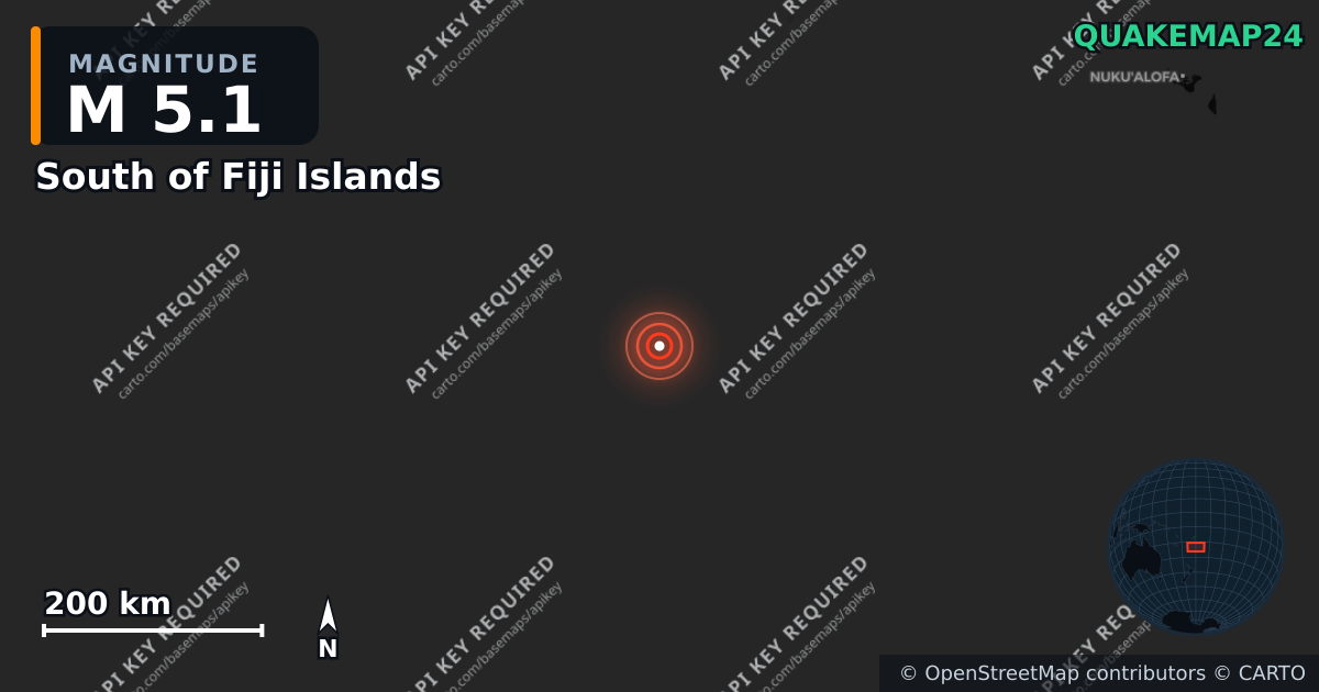 M5.1 earthquake near South of Fiji Islands on Oct 31, 2025 — map of epicenter and shaking intensity | QuakeMap24