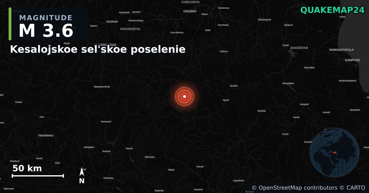 M3.6 earthquake near Kesalojskoe sel'skoe poselenie on Aug 5, 2026 — map of epicenter and shaking intensity | QuakeMap24