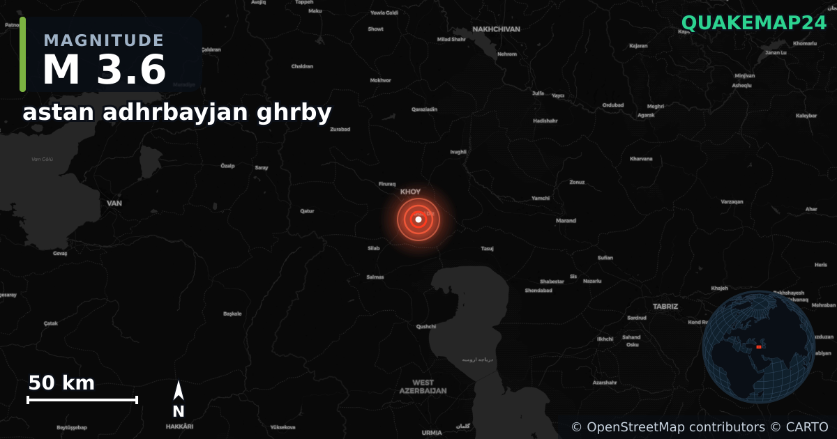 M3.6 earthquake near astan adhrbayjan ghrby on Dec 30, 2025 — map of epicenter and shaking intensity | QuakeMap24