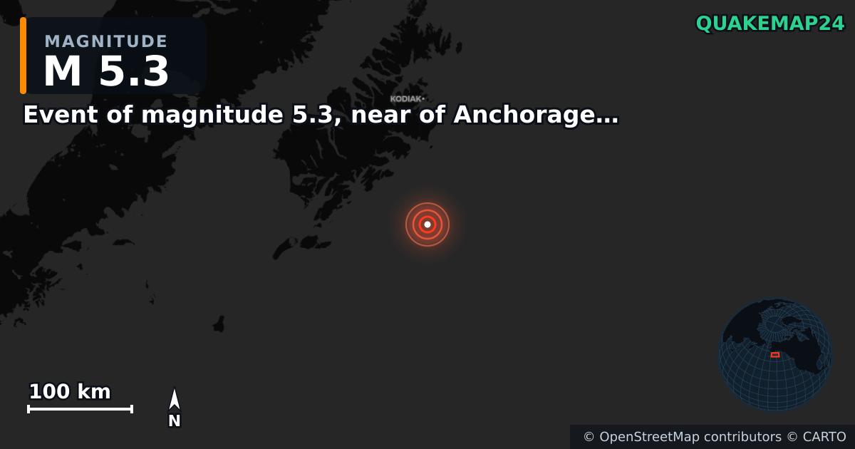 M5.3 earthquake near Event of magnitude 5.3, near of Anchorage (Monde) on Sep 1, 2025 — map of epicenter and shaking intensity | QuakeMap24