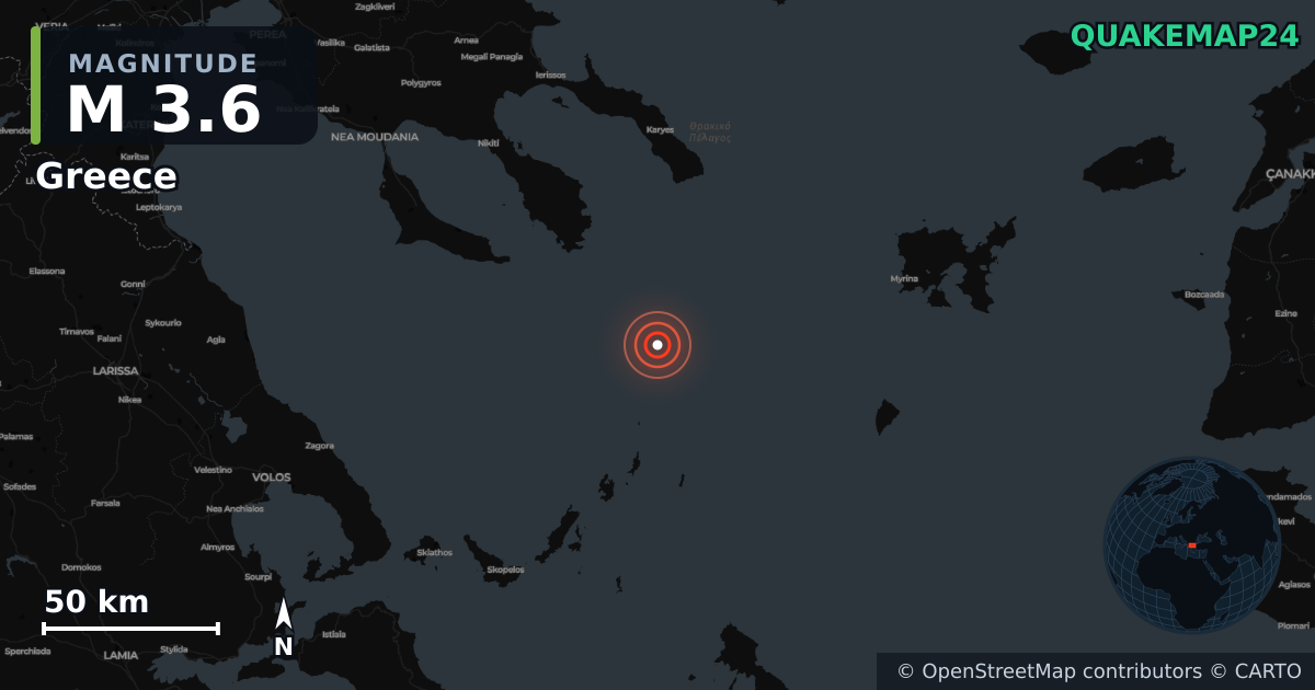 Erdbeben M3,6 bei Greece (Griechenland) · 2026-10-30 — Karte der Lage des Epizentrums