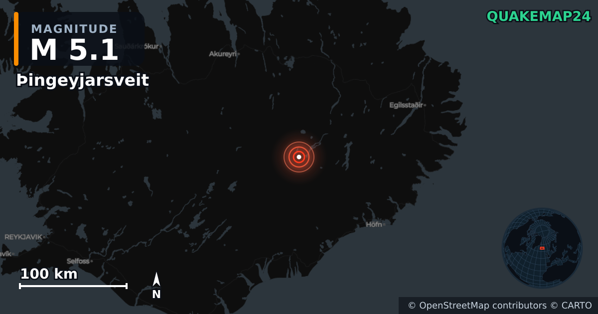 M5.1 Earthquake near Þingeyjarsveit (Iceland) · 2026-10-19 — Map showing the location of the epicenter