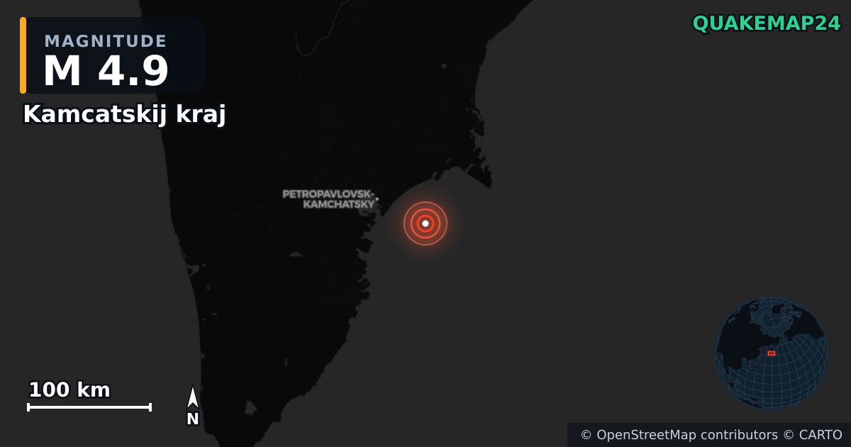 M4.9 earthquake near Kamcatskij kraj on Nov 3, 2025 — map of epicenter and shaking intensity | QuakeMap24