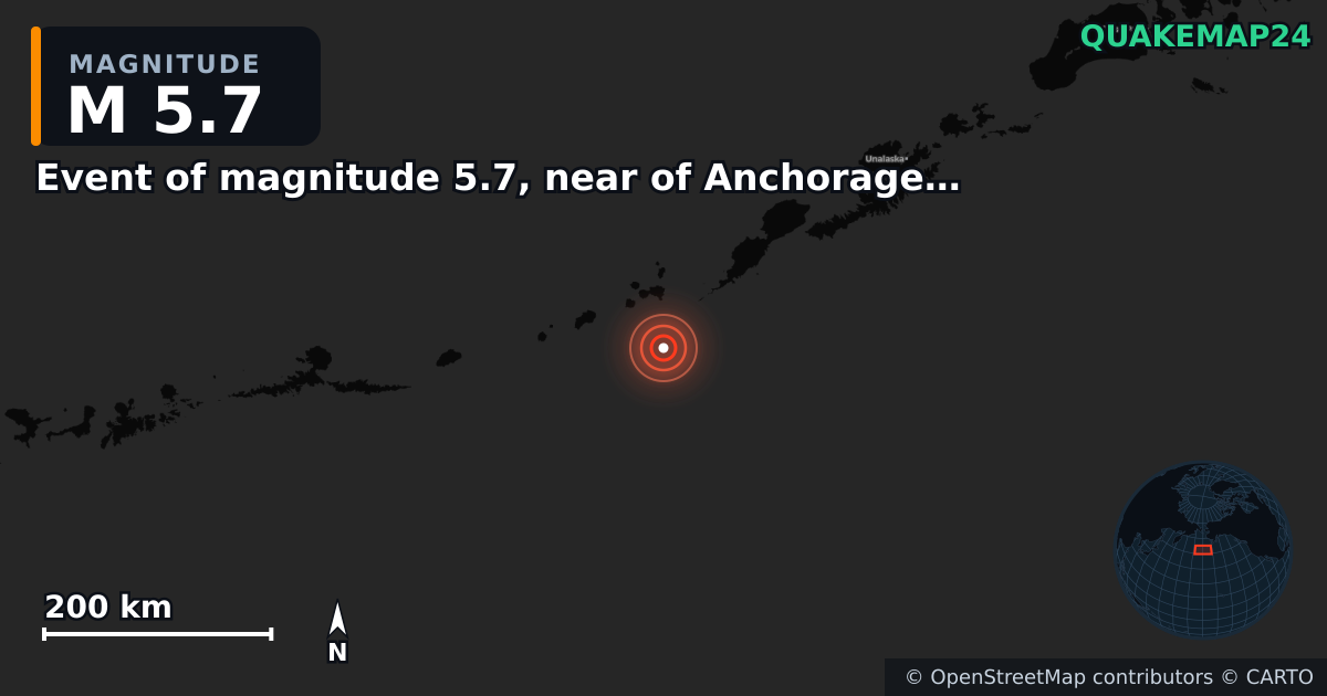 M5.7 earthquake near Event of magnitude 5.7, near of Anchorage (Monde) on Sep 3, 2025 — map of epicenter and shaking intensity | QuakeMap24