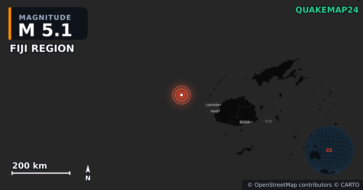 Sismo de M5,1 perto de FIJI REGION — Mapa da localização do epicentro