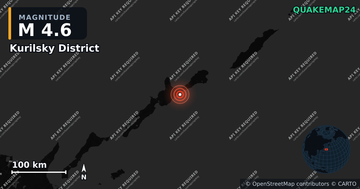 M4.6 earthquake near Kurilsky District on Aug 31, 2026 — map of epicenter and shaking intensity | QuakeMap24