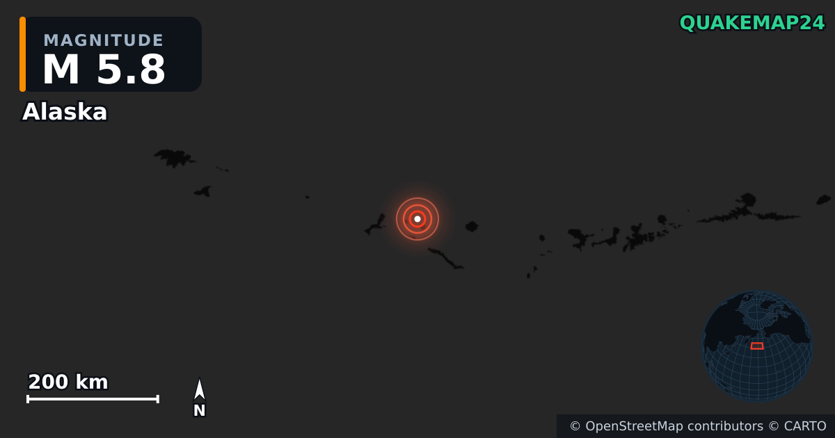 M5.8 earthquake near Alaska on Dec 13, 2025 — map of epicenter and shaking intensity | QuakeMap24