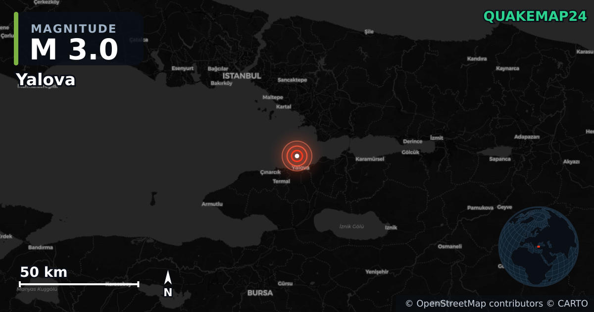 Séisme de M3,0 près de Yalova (Turquie) · 2026-10-11 — Carte de localisation de l’épicentre