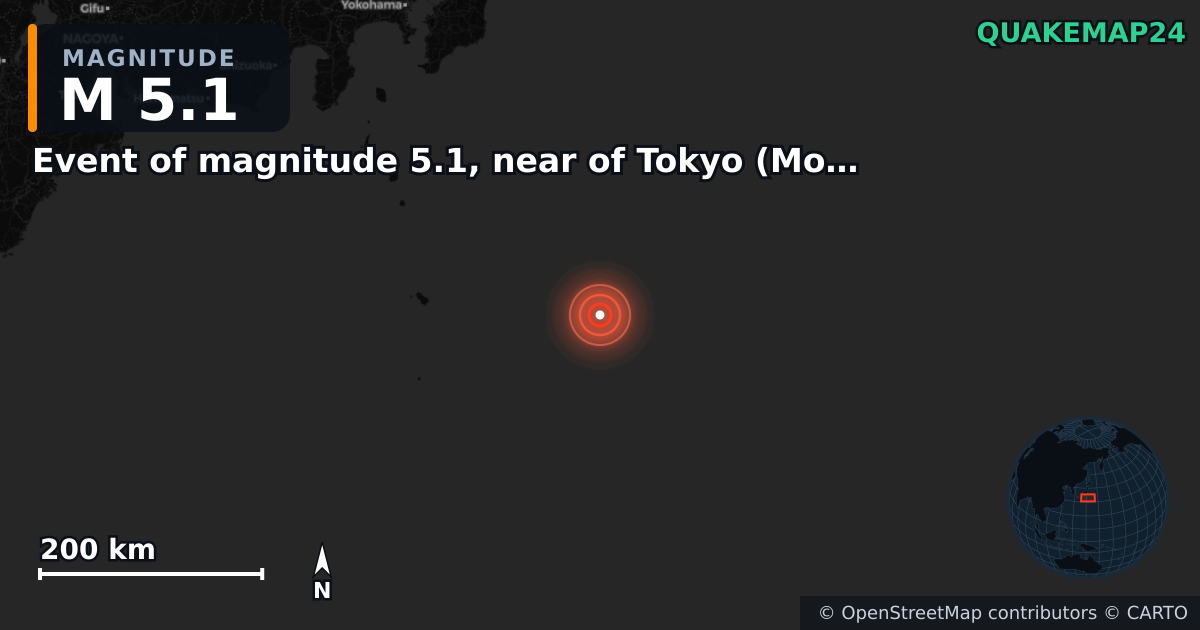 Erdbeben M5,1 bei Event of magnitude 5.1, near of Tokyo (Monde) · 2025-09-13 — Karte der Lage des Epizentrums