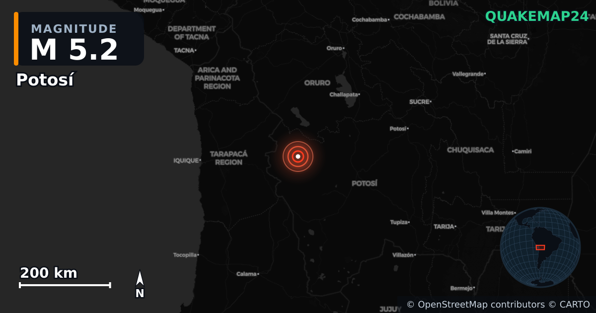 M5.2 earthquake near Potosí on Dec 20, 2025 — map of epicenter and shaking intensity | QuakeMap24
